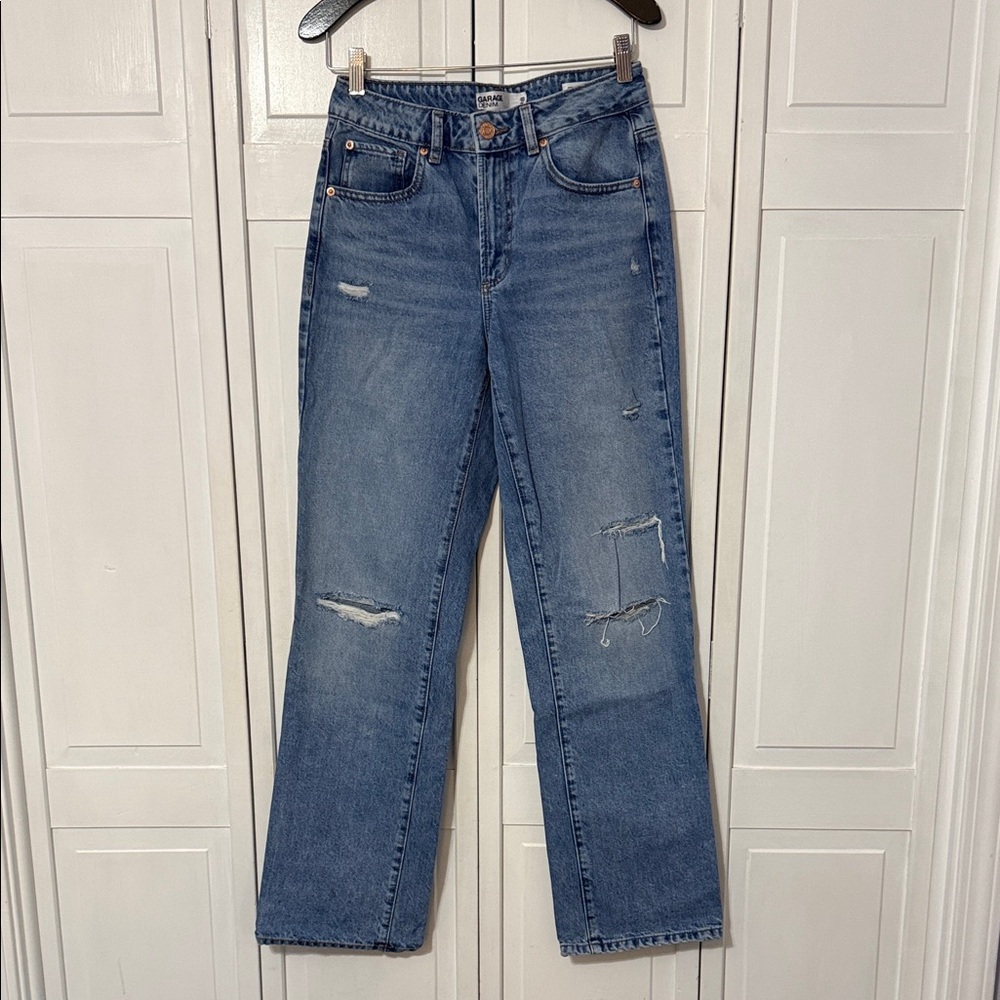 Garage Light Blue Distressed Straight Leg Jeans